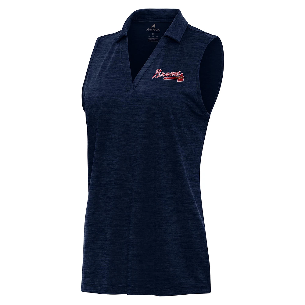 Women's Antigua Heather Navy Atlanta Braves Layout Sleeveless Polo