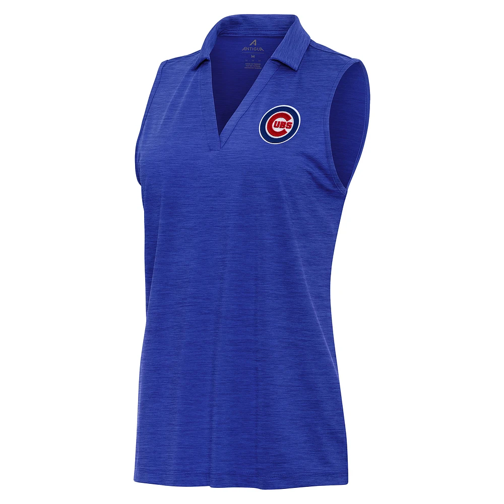 Women's Antigua Heather Royal Chicago Cubs Layout Sleeveless Polo