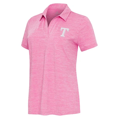 Women's Antigua Heather Pink Texas Rangers Layout V-Neck Polo