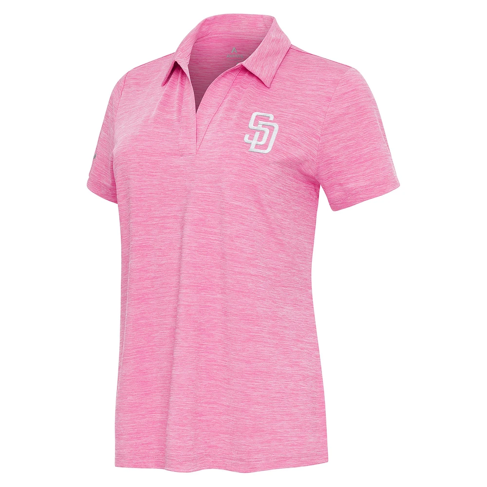 Women's Antigua Heather Pink San Diego Padres Layout V-Neck Polo