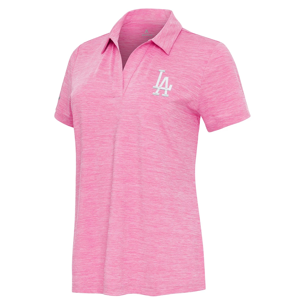 Women's Antigua Heather Pink Los Angeles Dodgers Layout V-Neck Polo