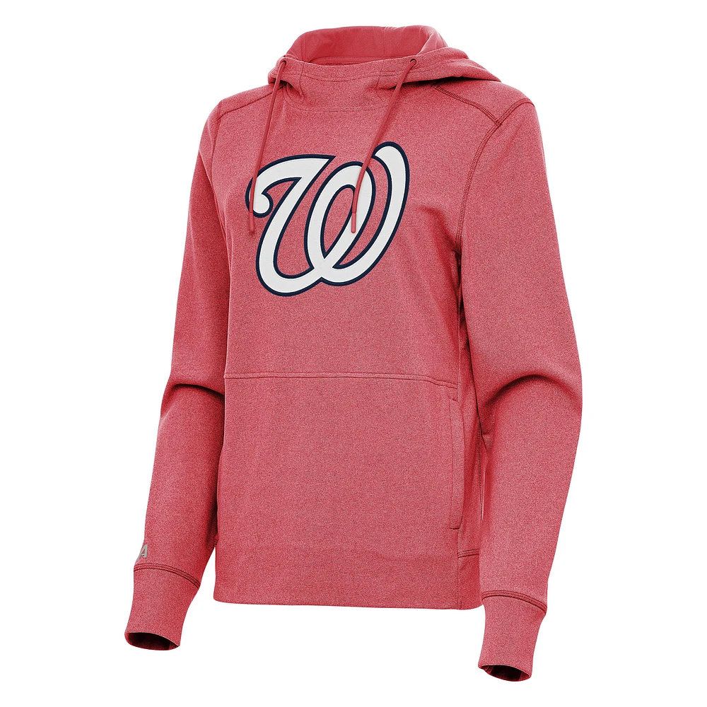 Women's Antigua Heather Red Washington Nationals Justice Pullover Hoodie