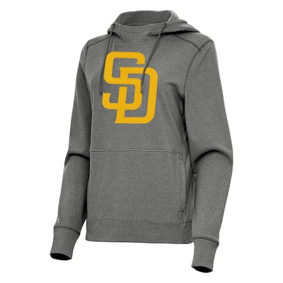 Women's Antigua Heather Black San Diego Padres Justice Pullover Hoodie