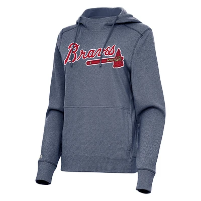Women's Antigua Heather Navy Atlanta Braves Justice Pullover Hoodie