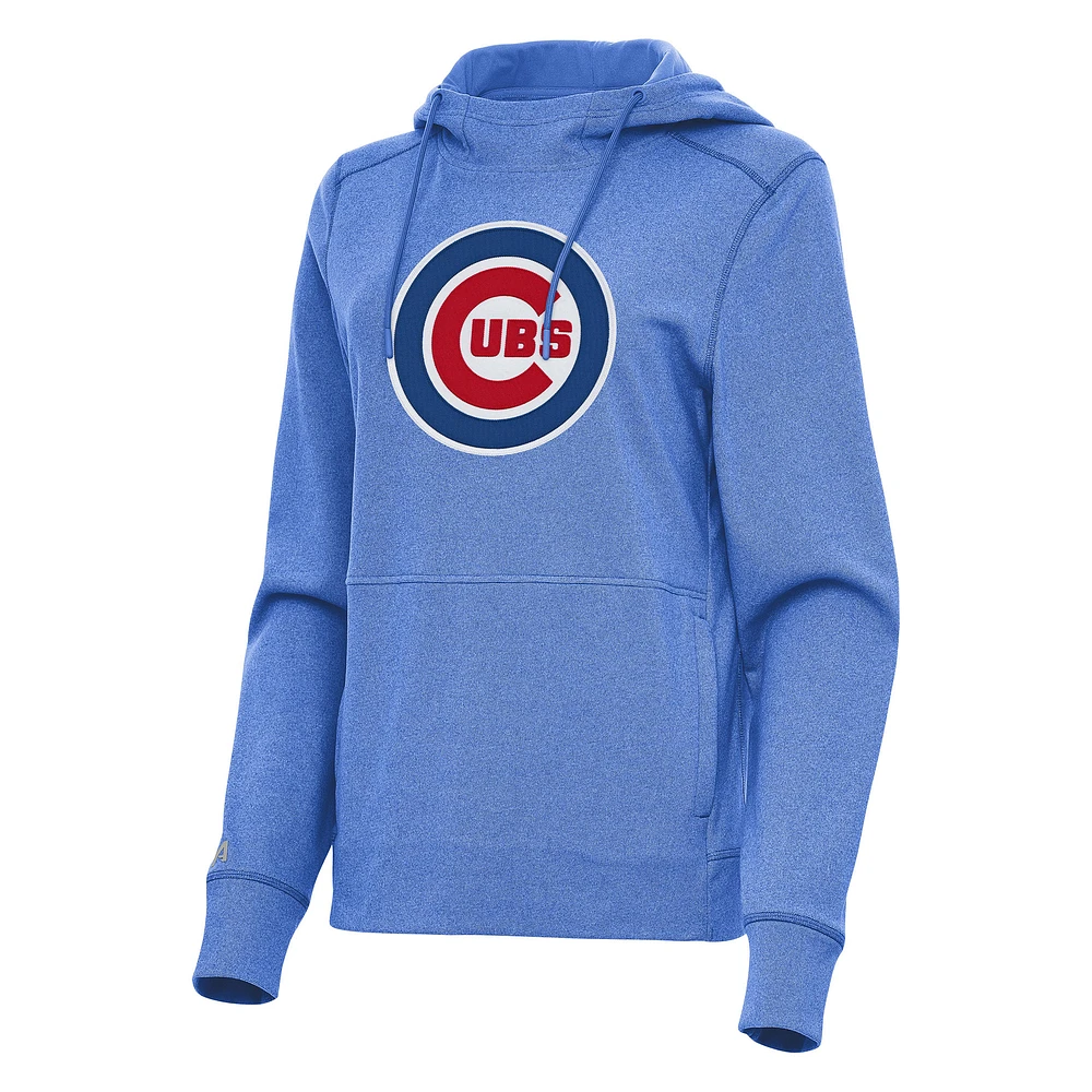 Women's Antigua Heather Light Blue Chicago Cubs Justice Pullover Hoodie