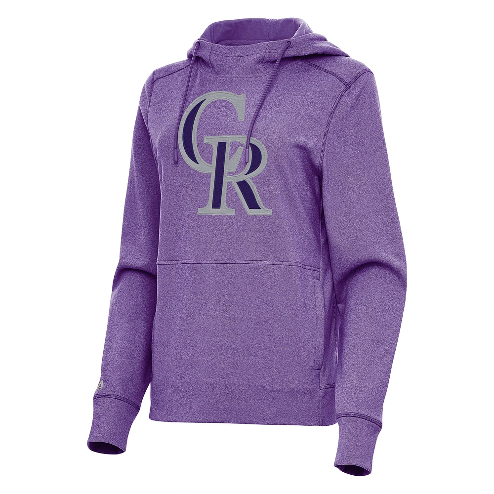 Women's Antigua Heather Purple Colorado Rockies Justice Pullover Hoodie