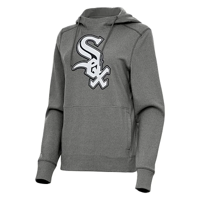 Women's Antigua Heather Black Chicago White Sox Justice Pullover Hoodie