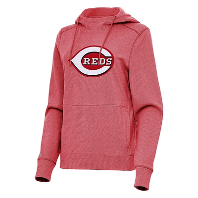 Women's Antigua Heather Red Cincinnati Reds Justice Pullover Hoodie