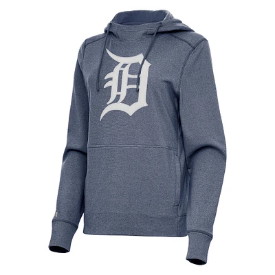 Women's Antigua Heather Navy Detroit Tigers Justice Pullover Hoodie