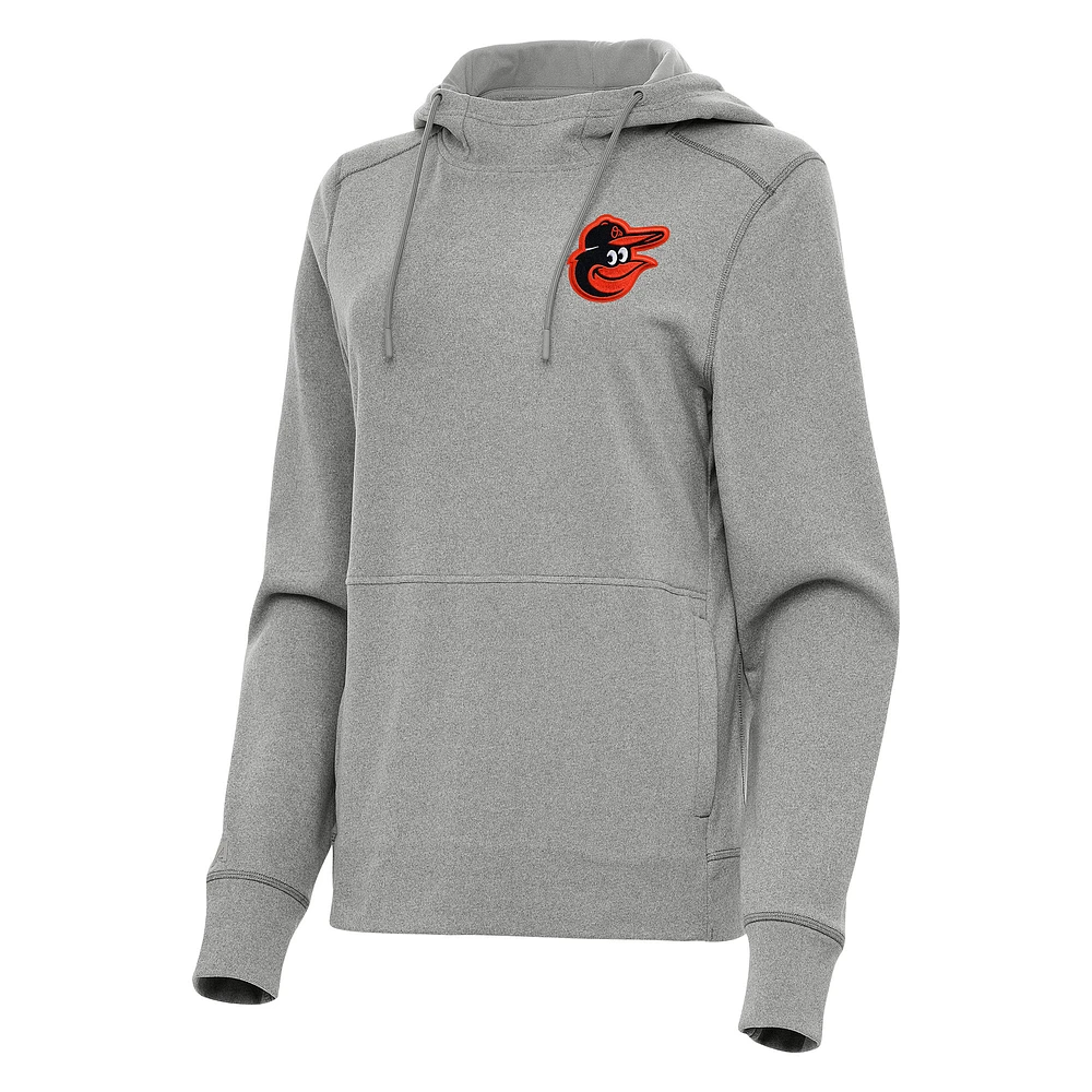 Women's Antigua Heather Gray Baltimore Orioles Justice Pullover Hoodie