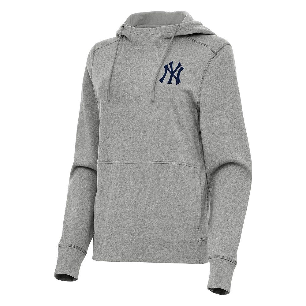 Women's Antigua Heather Gray New York Yankees Justice Pullover Hoodie