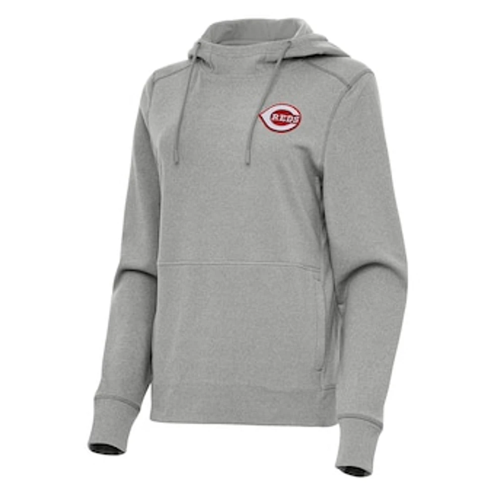 Women's Antigua Heather Gray Cincinnati Reds Justice Pullover Hoodie