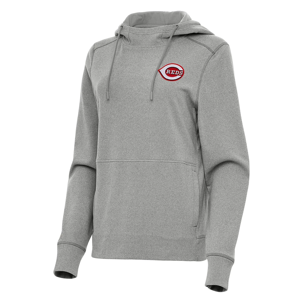 Women's Antigua Heather Gray Cincinnati Reds Justice Pullover Hoodie