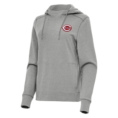 Women's Antigua Heather Gray Cincinnati Reds Justice Pullover Hoodie