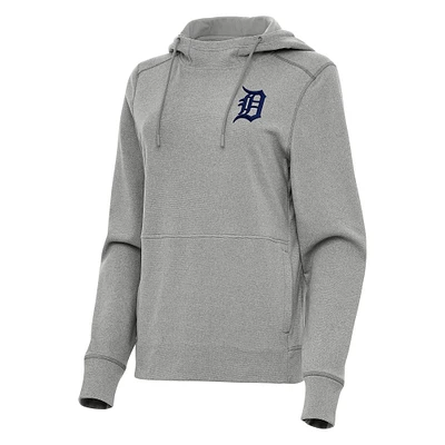 Women's Antigua Heather Gray Detroit Tigers Justice Pullover Hoodie