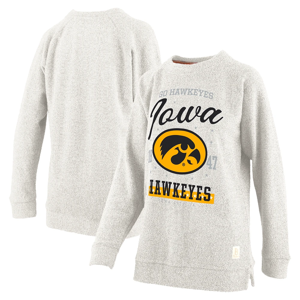 Women's Pressbox Oatmeal Iowa Hawkeyes Plus Size Comfy Cairo Terry Pullover Sweatshirt