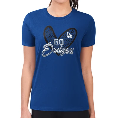 Women's G-III 4Her by Carl Banks Royal Los Angeles Dodgers Super-Slim Fit Lightweight Leopard Heart T-Shirt
