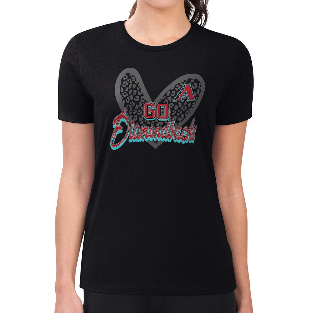 Women's G-III 4Her by Carl Banks Arizona Diamondbacks Super-Slim Fit Lightweight Leopard Heart T-Shirt