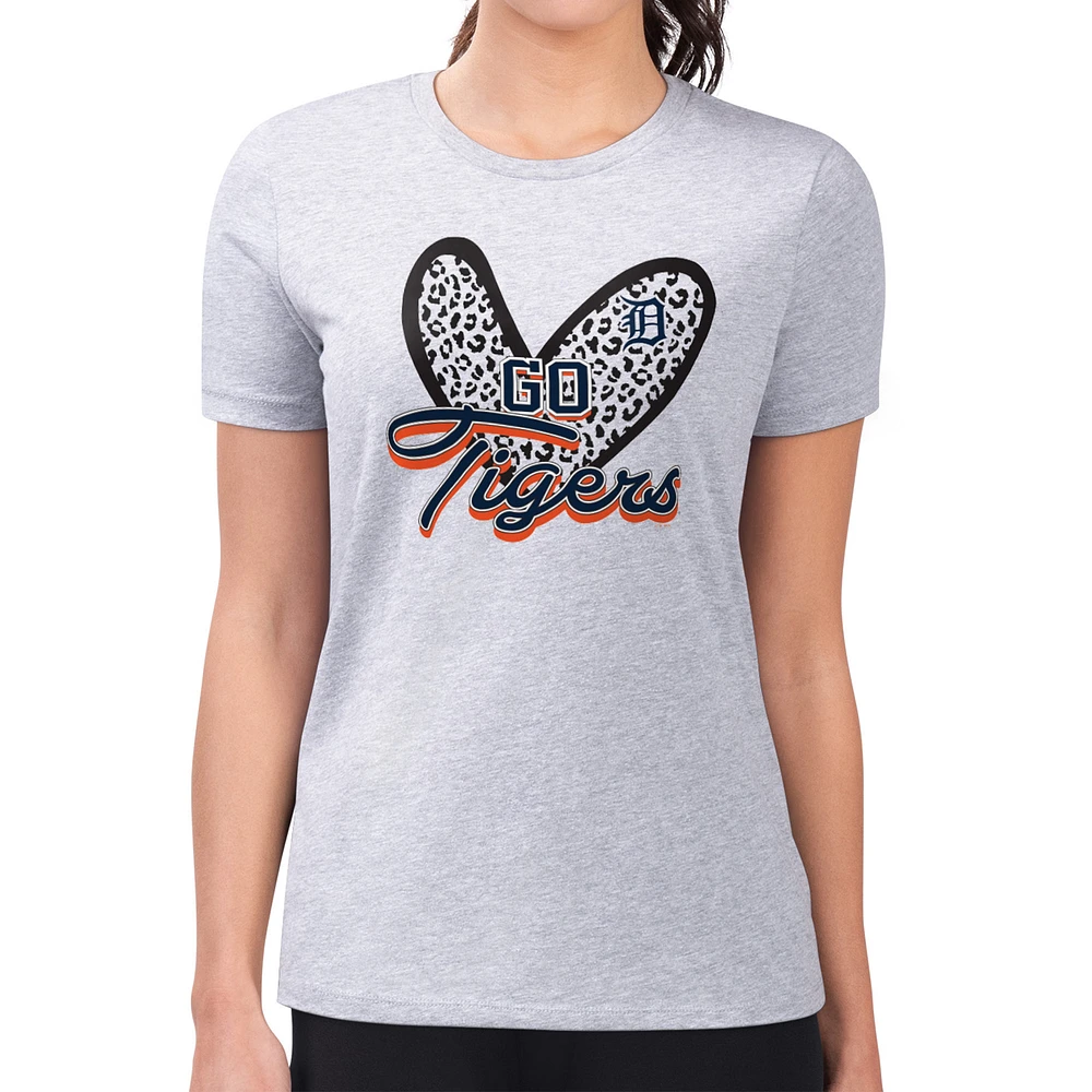 Women's G-III 4Her by Carl Banks Heather Gray Detroit Tigers Super-Slim Fit Lightweight Leopard Heart T-Shirt