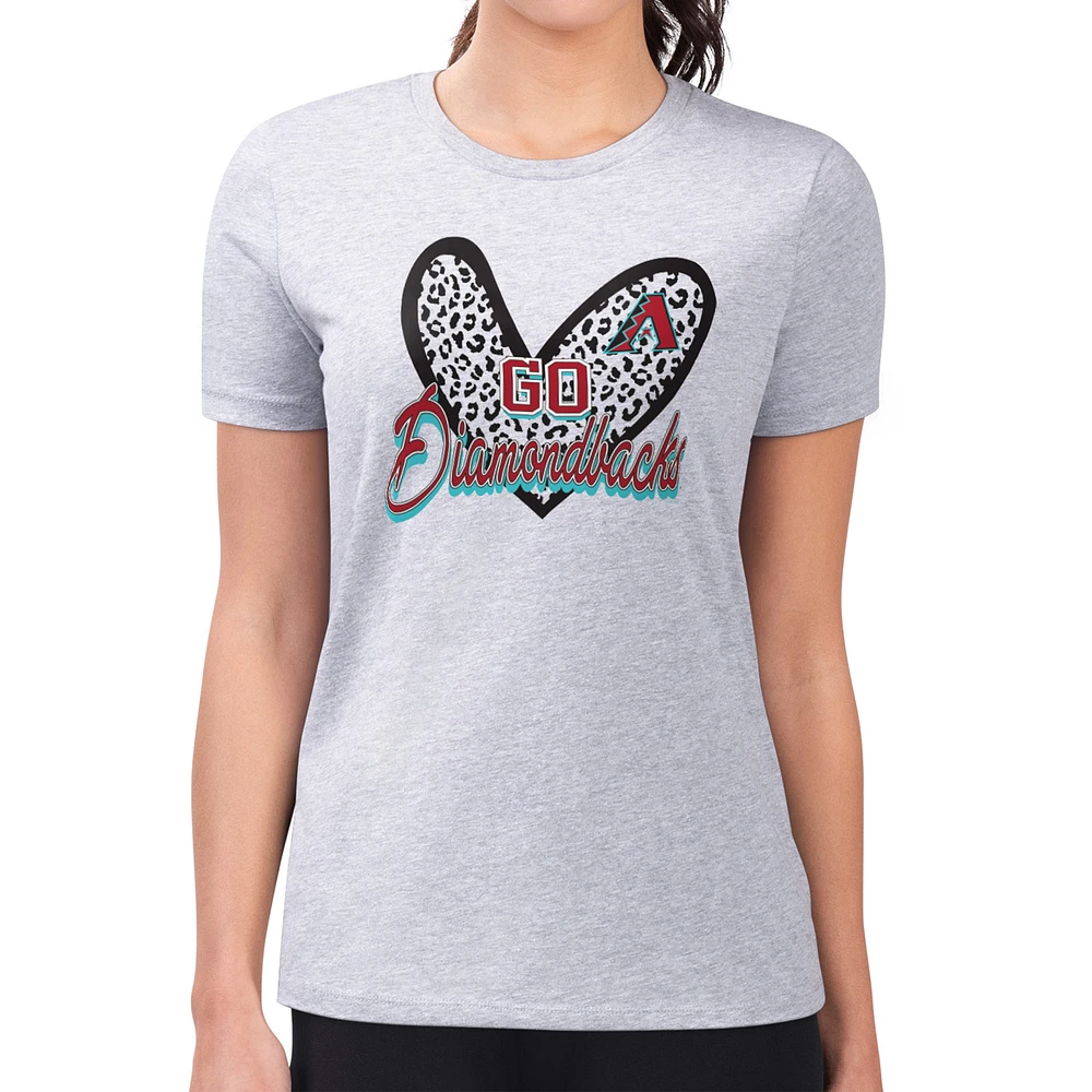 Women's G-III 4Her by Carl Banks Heather Gray Arizona Diamondbacks Super-Slim Fit Lightweight Leopard Heart T-Shirt