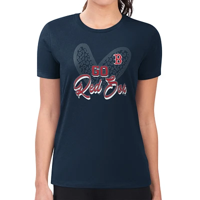 Women's G-III 4Her by Carl Banks Navy Boston Red Sox Leopard Heart Fitted T-Shirt
