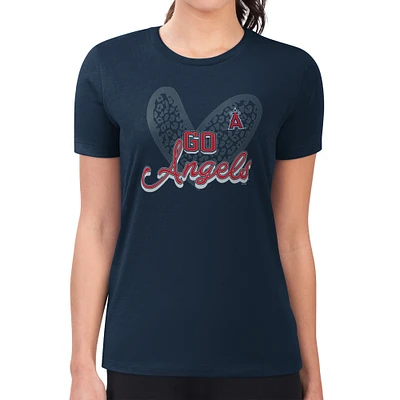 Women's G-III 4Her by Carl Banks Navy Los Angeles Angels Super-Slim Fit Lightweight Leopard Heart T-Shirt
