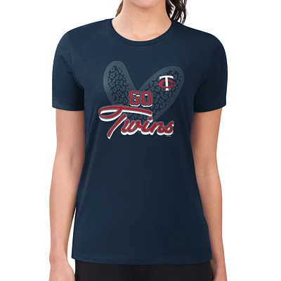 Women's G-III 4Her by Carl Banks Navy Minnesota Twins Super-Slim Fit Lightweight Leopard Heart T-Shirt