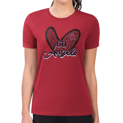 Women's G-III 4Her by Carl Banks Los Angeles Angels Super-Slim Fit Lightweight Leopard Heart T-Shirt