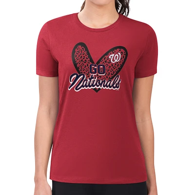 Women's G-III 4Her by Carl Banks Washington Nationals Super-Slim Fit Lightweight Leopard Heart T-Shirt