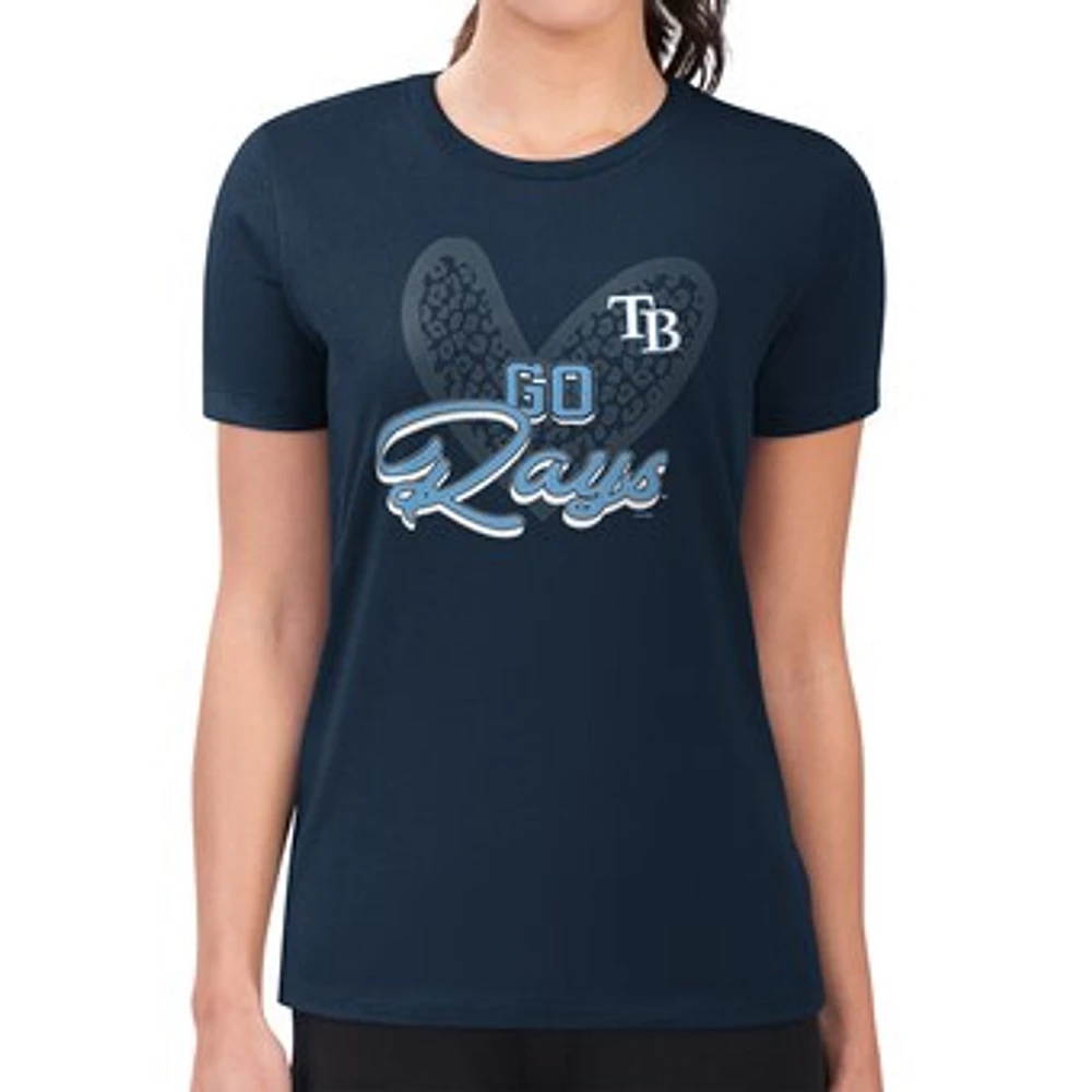 Women's G-III 4Her by Carl Banks Navy Tampa Bay Rays Super-Slim Fit Lightweight Leopard Heart T-Shirt