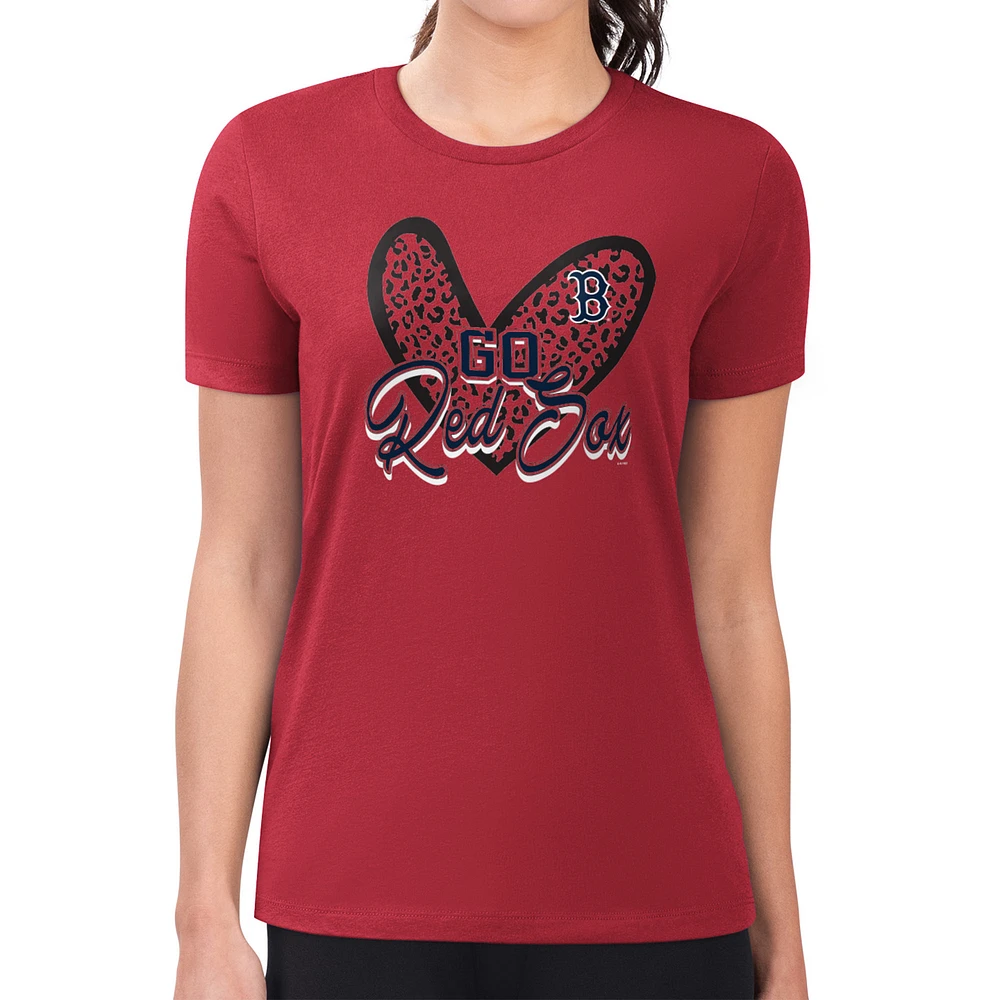 Women's G-III 4Her by Carl Banks Red Boston Red Sox Super-Slim Fit Lightweight Leopard Heart T-Shirt