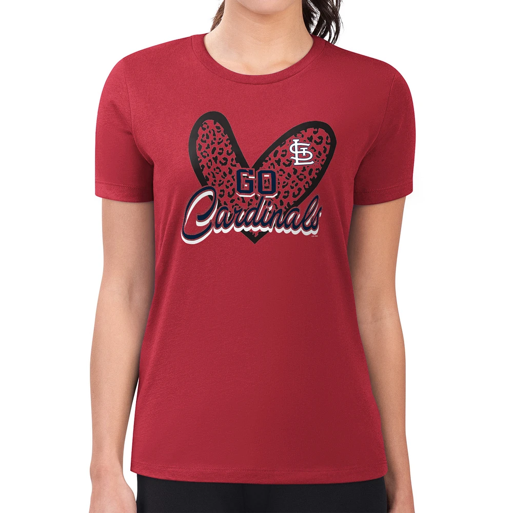 Women's G-III 4Her by Carl Banks St. Louis Cardinals Super-Slim Fit Lightweight Leopard Heart T-Shirt