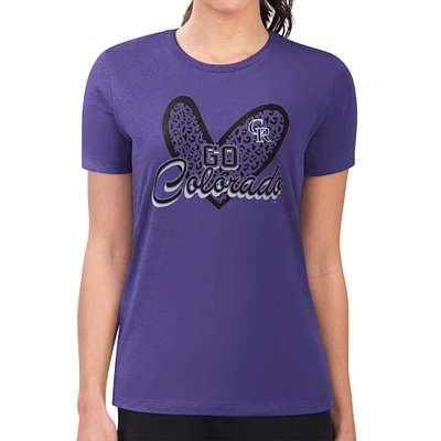 Women's G-III 4Her by Carl Banks Colorado Rockies Super-Slim Fit Lightweight Leopard Heart T-Shirt