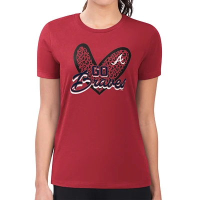 Women's G-III 4Her by Carl Banks Atlanta Braves Super-Slim Fit Lightweight Leopard Heart T-Shirt