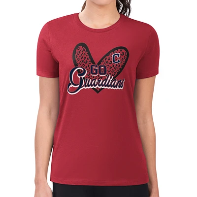 Women's G-III 4Her by Carl Banks Cleveland Guardians Super-Slim Fit Lightweight Leopard Heart T-Shirt