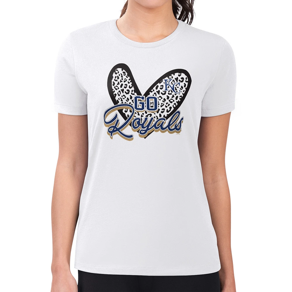 Women's G-III 4Her by Carl Banks White Kansas City Royals Super-Slim Fit Lightweight Leopard Heart T-Shirt