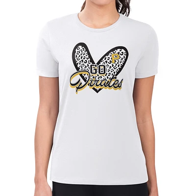Women's G-III 4Her by Carl Banks White Pittsburgh Pirates Super-Slim Fit Lightweight Leopard Heart T-Shirt