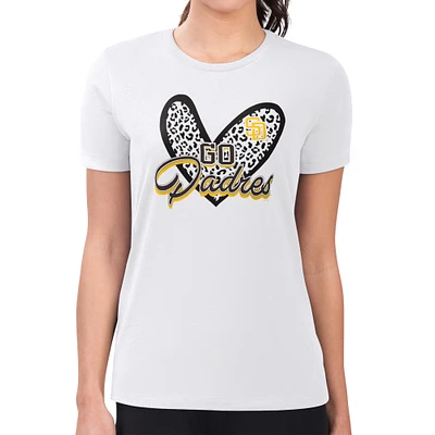 Women's G-III 4Her by Carl Banks White San Diego Padres Super-Slim Fit Lightweight Leopard Heart T-Shirt