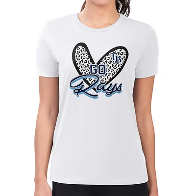 Women's G-III 4Her by Carl Banks White Tampa Bay Rays Super-Slim Fit Lightweight Leopard Heart T-Shirt