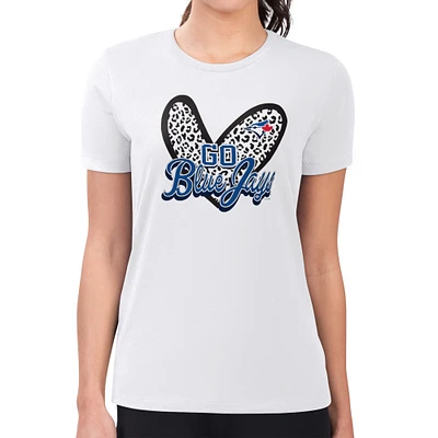 Women's G-III 4Her by Carl Banks White Toronto Blue Jays Super-Slim Fit Lightweight Leopard Heart T-Shirt