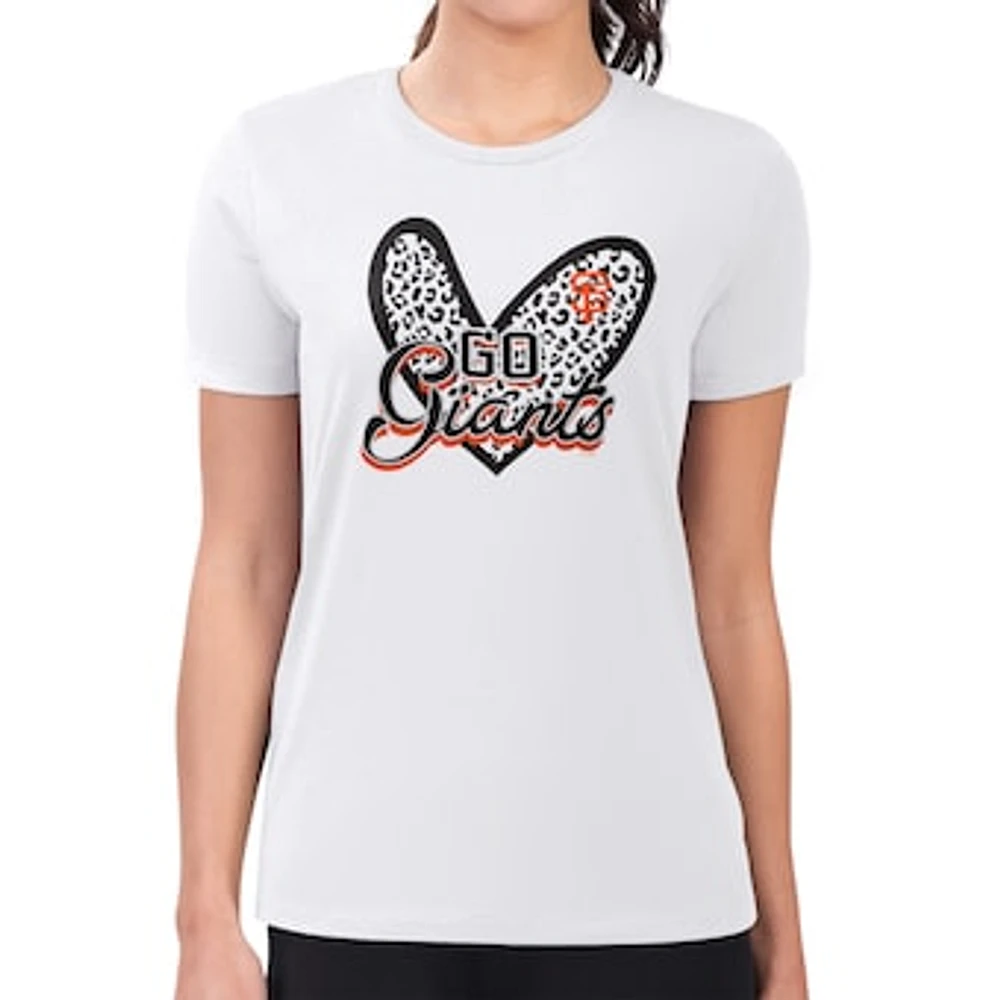 Women's G-III 4Her by Carl Banks White San Francisco Giants Super-Slim Fit Lightweight Leopard Heart T-Shirt