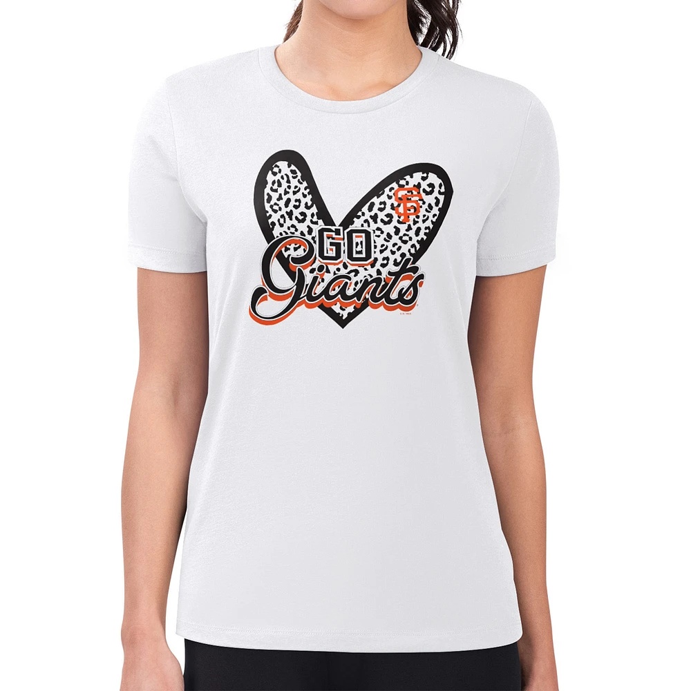 Women's G-III 4Her by Carl Banks White San Francisco Giants Super-Slim Fit Lightweight Leopard Heart T-Shirt