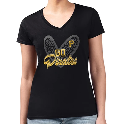Women's G-III 4Her by Carl Banks Pittsburgh Pirates Super-Slim Fit Lightweight Leopard Heart V-Neck T-Shirt