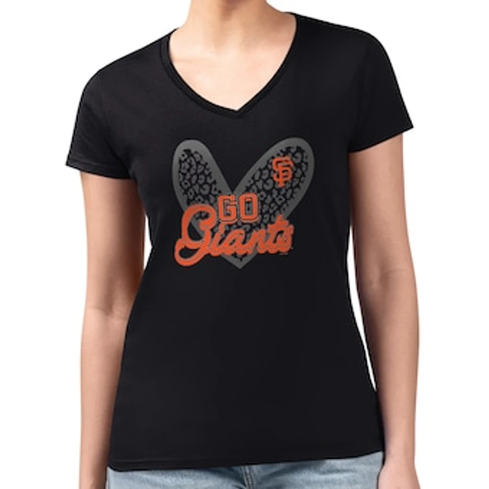 Women's G-III 4Her by Carl Banks San Francisco Giants Super-Slim Fit Lightweight Leopard Heart V-Neck T-Shirt