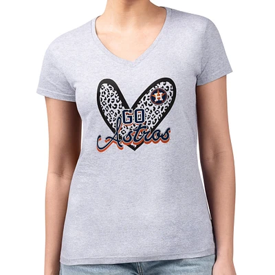 Women's G-III 4Her by Carl Banks Heather Gray Houston Astros Super-Slim Fit Lightweight Leopard Heart V-Neck T-Shirt