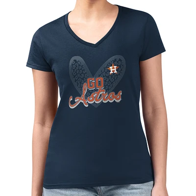 Women's G-III 4Her by Carl Banks Navy Houston Astros Super-Slim Fit Lightweight Leopard Heart V-Neck T-Shirt
