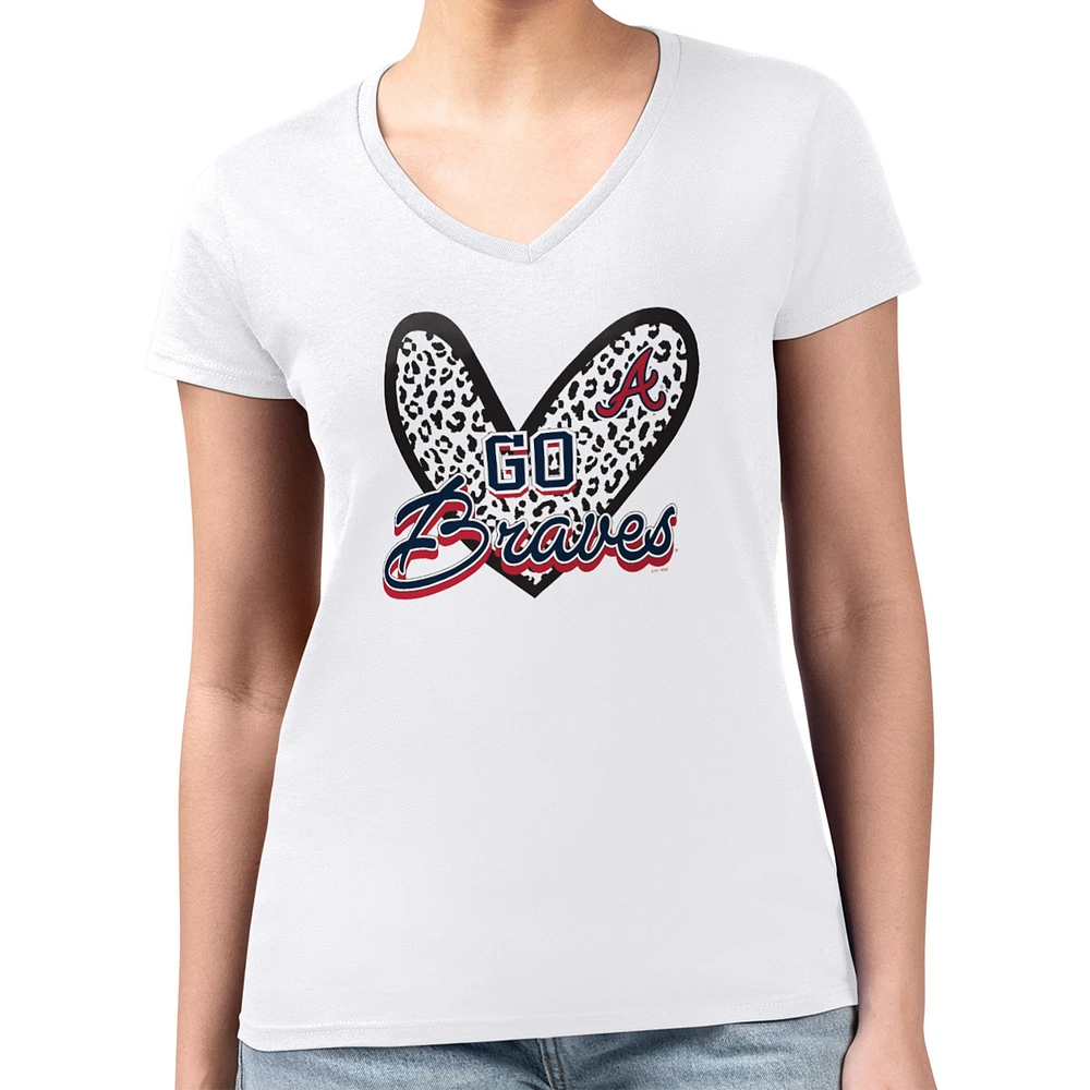 Women's G-III 4Her by Carl Banks Atlanta Braves Super-Slim Fit Lightweight Leopard Heart V-Neck T-Shirt