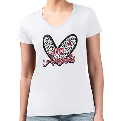 Women's G-III 4Her by Carl Banks Los Angeles Angels Super-Slim Fit Lightweight Leopard Heart V-Neck T-Shirt