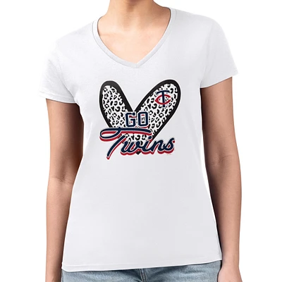 Women's G-III 4Her by Carl Banks Minnesota Twins Super-Slim Fit Lightweight Leopard Heart V-Neck T-Shirt