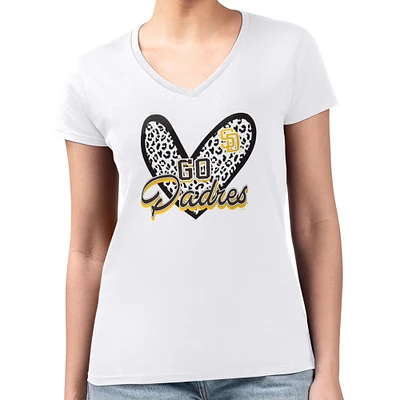 Women's G-III 4Her by Carl Banks San Diego Padres Super-Slim Fit Lightweight Leopard Heart V-Neck T-Shirt